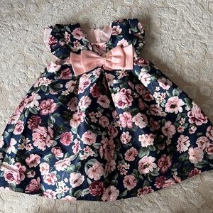 Bonnie Jean Pink and Navy Floral Kids Formal Dress